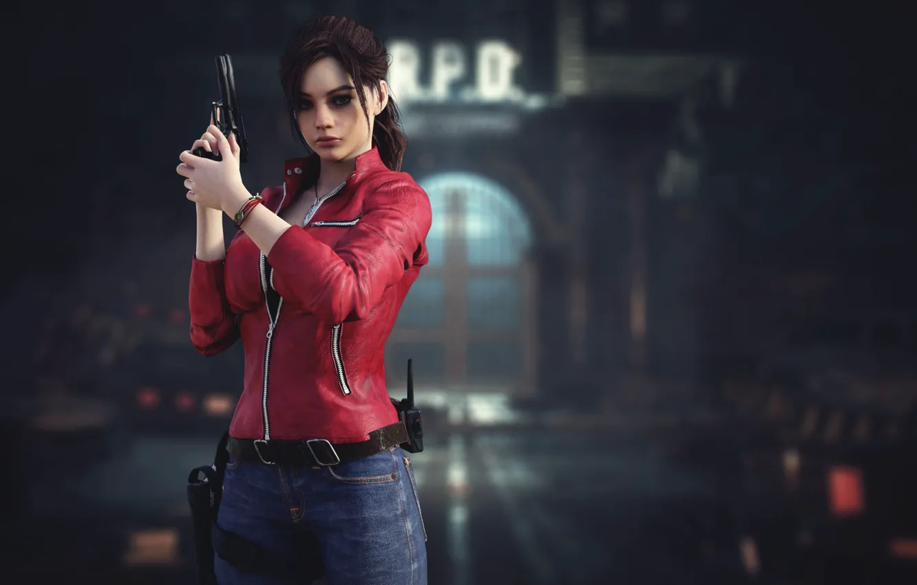 Photo wallpaper girl, gun, gate, brown hair, cute, Claire Redfield, Claire Redfield, Resident Evil 2 Remake