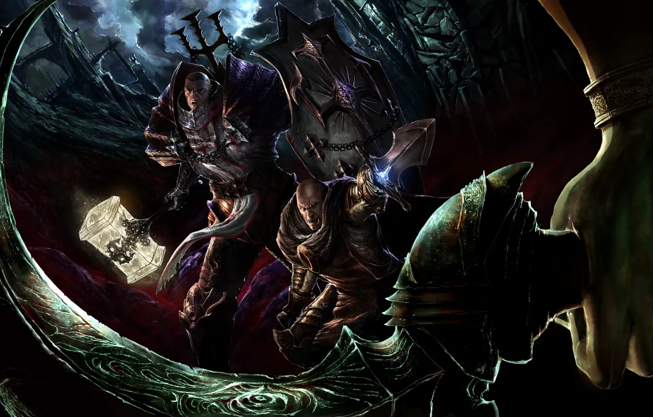 Photo wallpaper sword, hammer, shield, Diablo 3, Crusader, Diablo III: Reaper of Souls