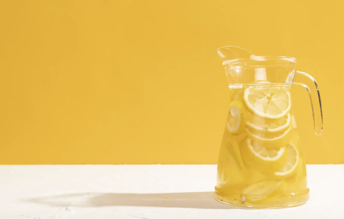 Photo wallpaper water, yellow, lemon, citrus, decanter