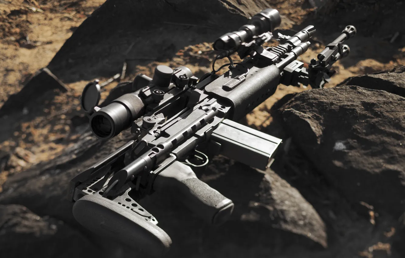 Photo wallpaper stones, weapons, rifle, M1A, semi-automatic