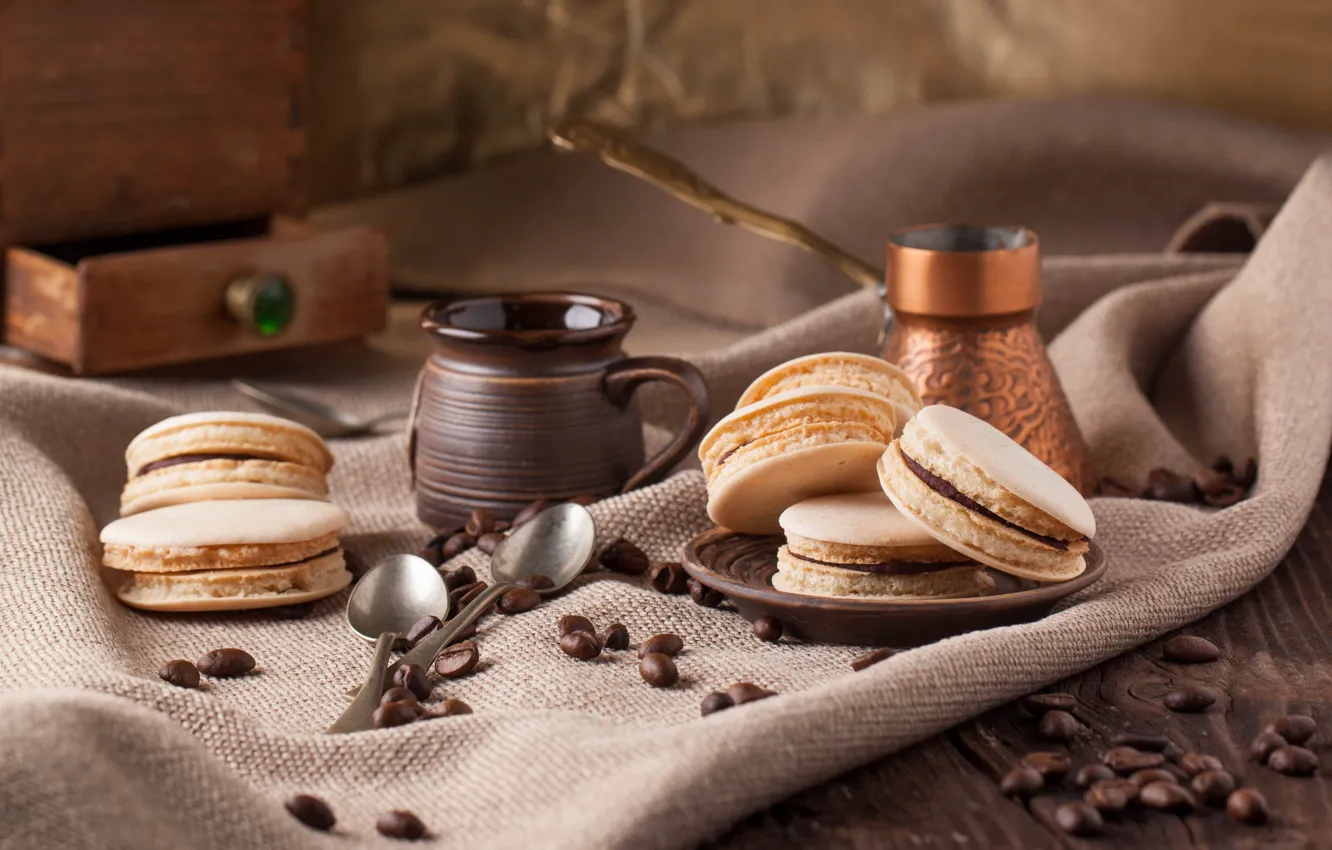 Photo wallpaper coffee, cookies, dessert, pasta, macaron, Natasha Breen, almond