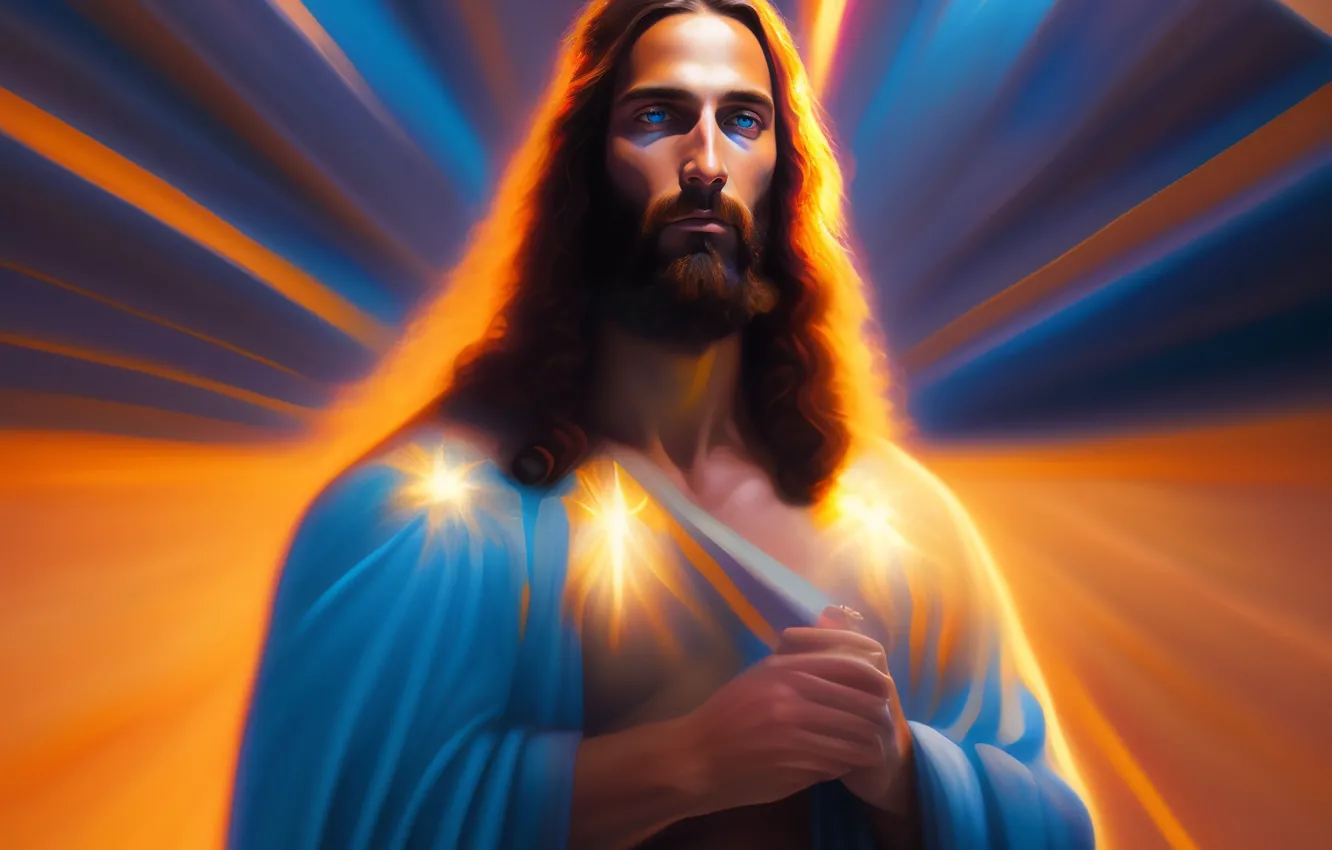 Photo wallpaper Jesus, hair, male, religion, Jesus Christ, digital art, AI art, The Art of Artificial Intelligence