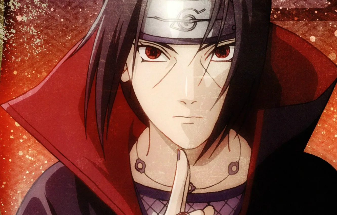 Photo wallpaper portrait, headband, Naruto, red eyes, ring, sharingan, Akatsuki, Itachi uchiha