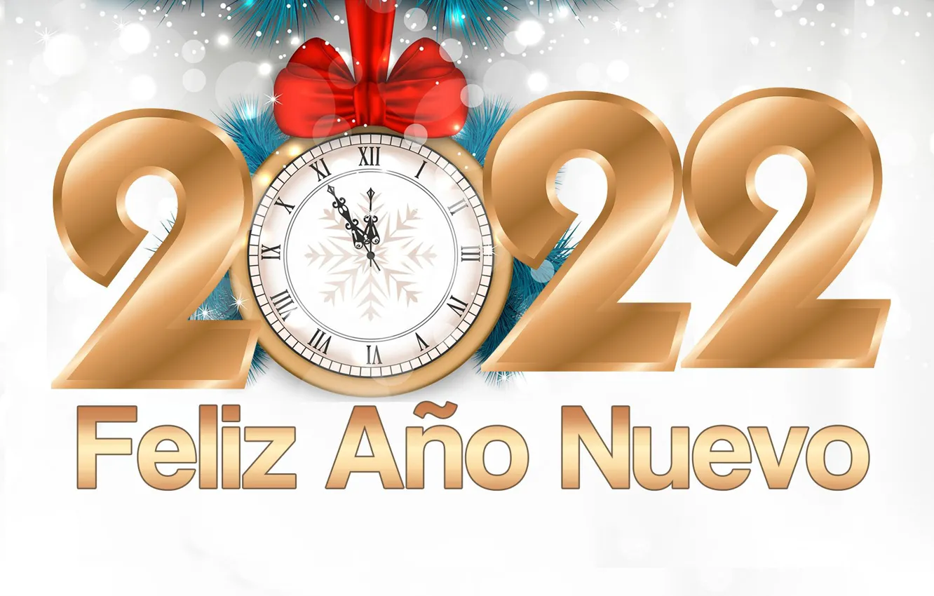 Photo wallpaper snow, holiday, watch, new year, Happy New Year, happy new year, Merry Christmas, red bow