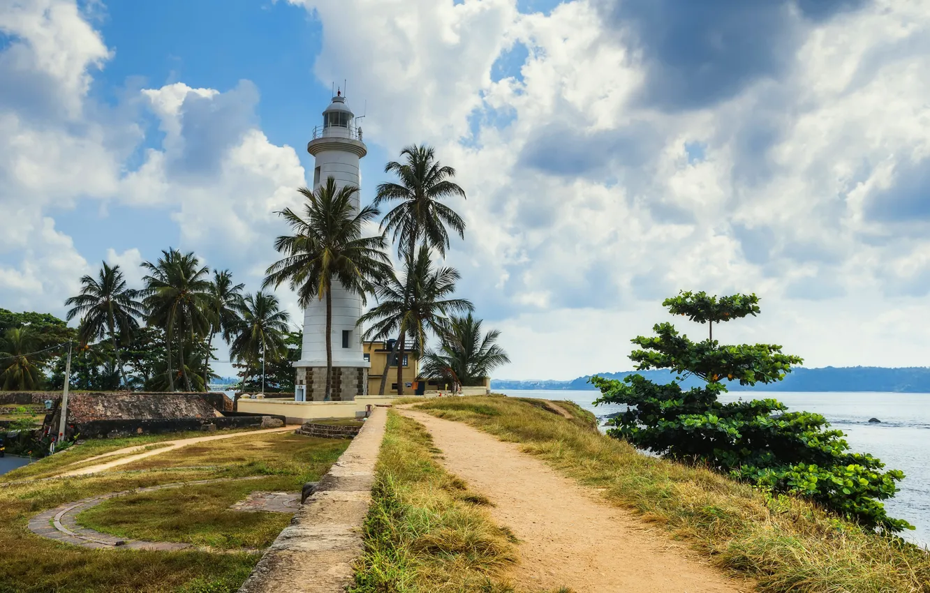 Photo wallpaper sea, tropics, palm trees, coast, lighthouse, Sri Lanka, Galle