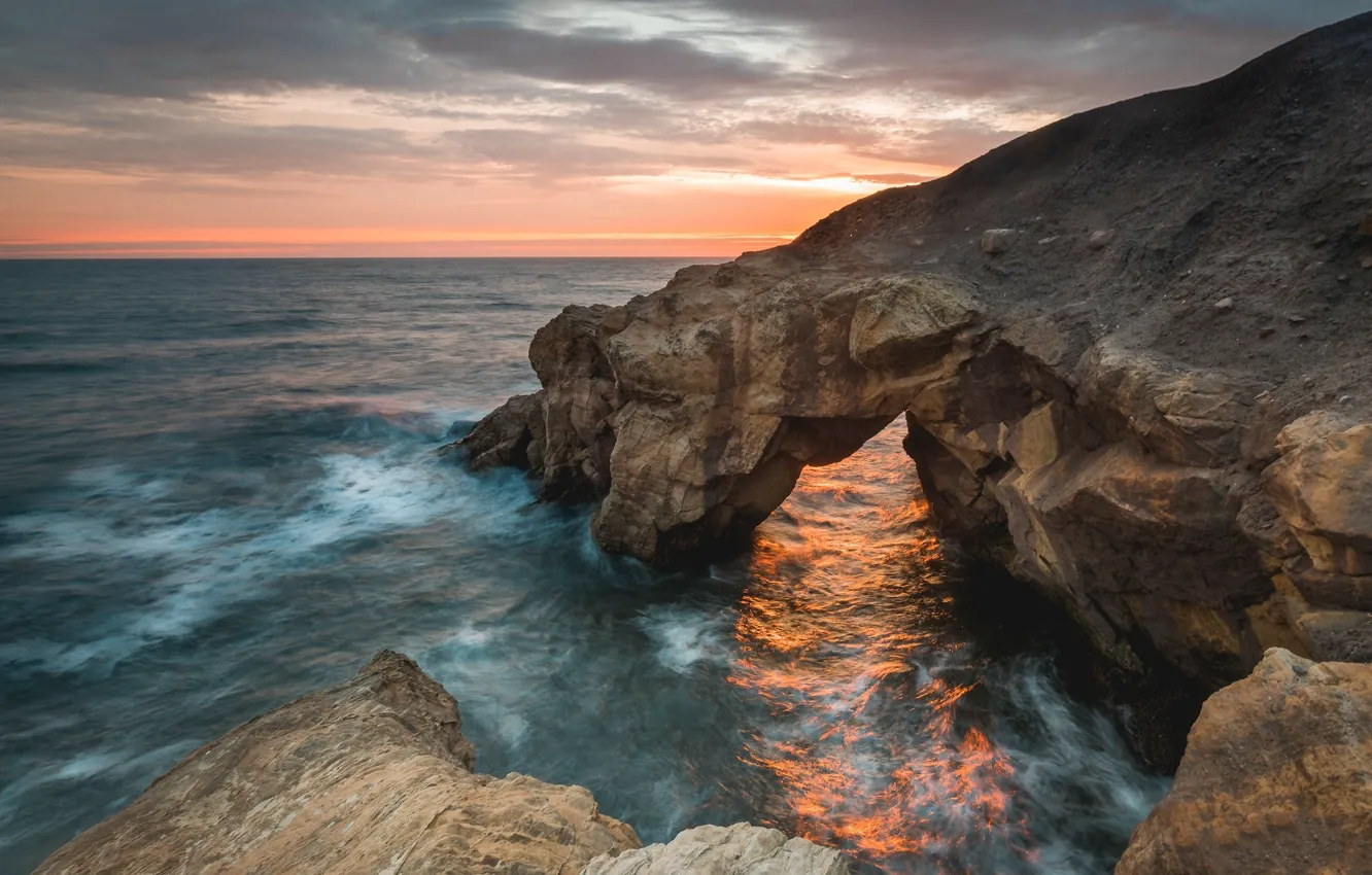Photo wallpaper sea, sunset, rocks, the evening
