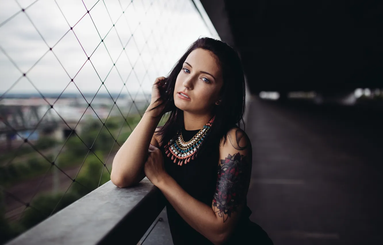 Photo wallpaper girl, brunette, tattoo, tattoo