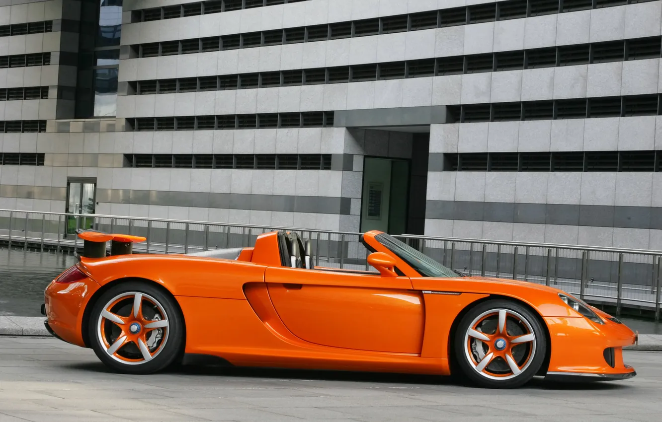 Photo wallpaper orange, Porsche, spoiler, convertible