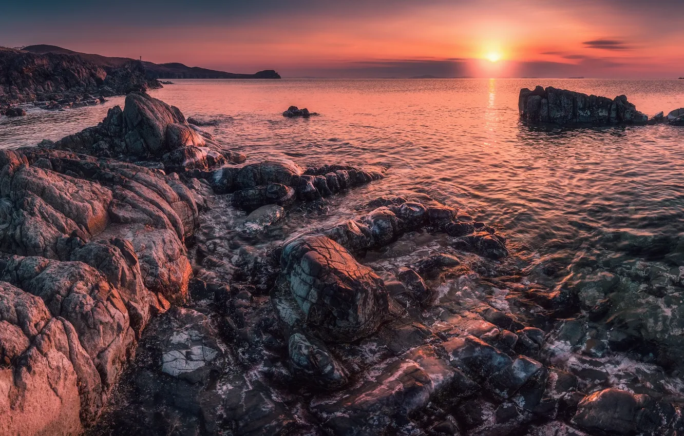 Photo wallpaper sea, the sky, clouds, landscape, sunset, nature