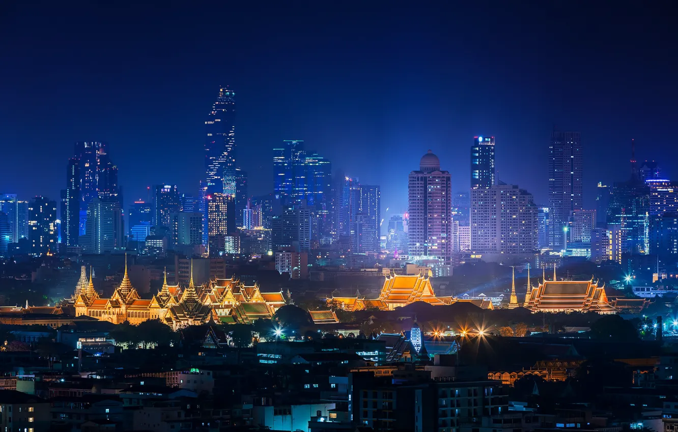 Photo wallpaper night, the city, lights, building, home, panorama, Thailand, skyscrapers
