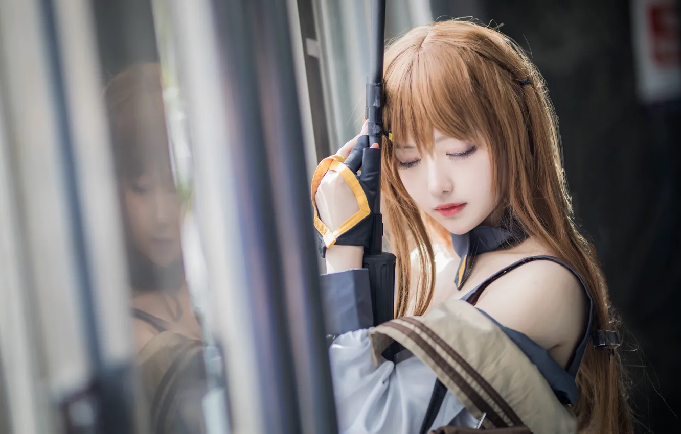 Photo wallpaper girl, weapons, gloves