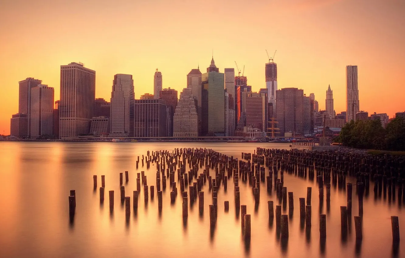 Photo wallpaper water, New York, Manhattan, silk, smooth, Financial District, Docks