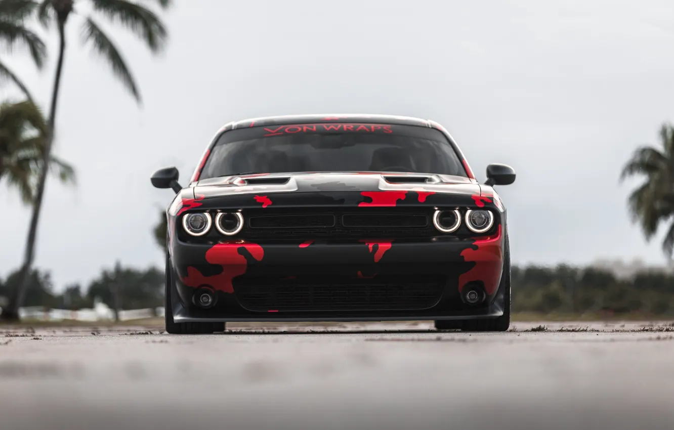 Photo wallpaper Dodge, Challenger, SRT, R/T, Face, Camouflage, Sight, Front