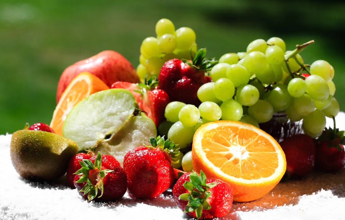 Photo wallpaper berries, orange, food, kiwi, strawberry, grapes, fruit