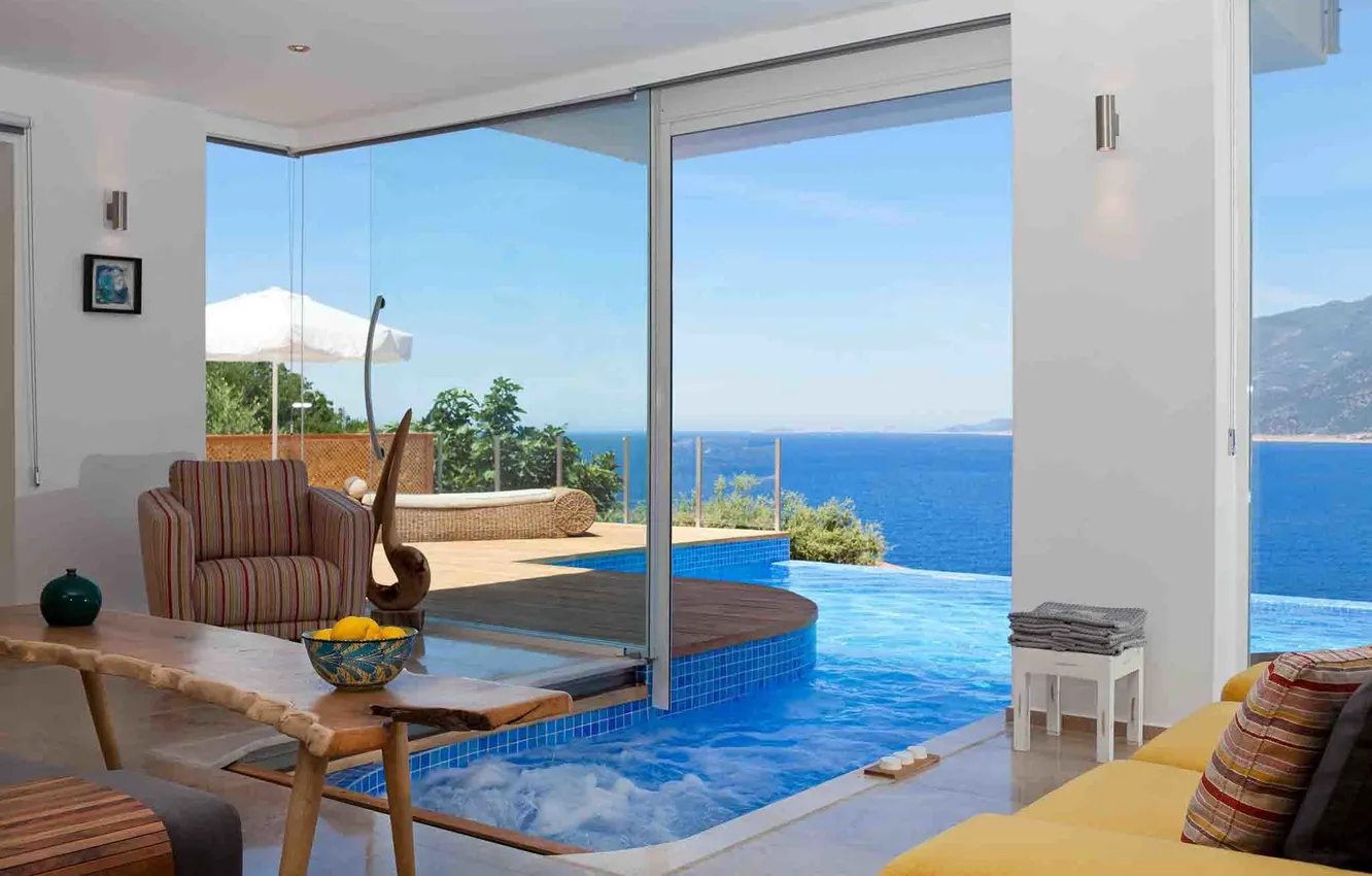 Photo wallpaper design, style, Villa, interior, pool, sea view, terrace