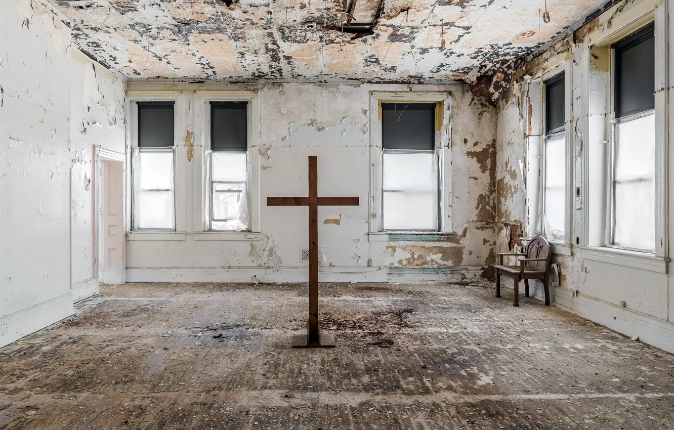Photo wallpaper room, cross, window, chair