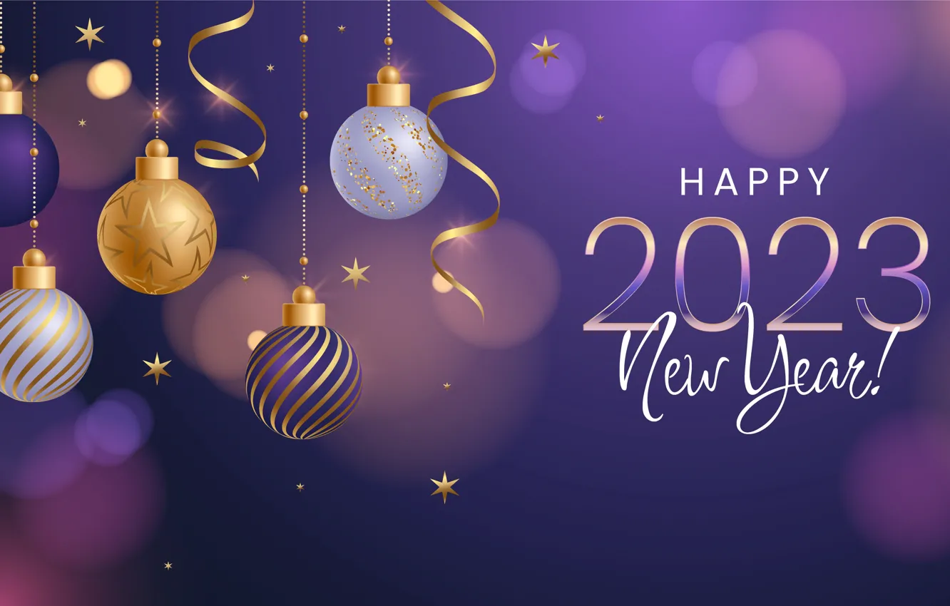 Photo wallpaper balls, the inscription, new year, figures, banner, beads, gold plated, serpentine