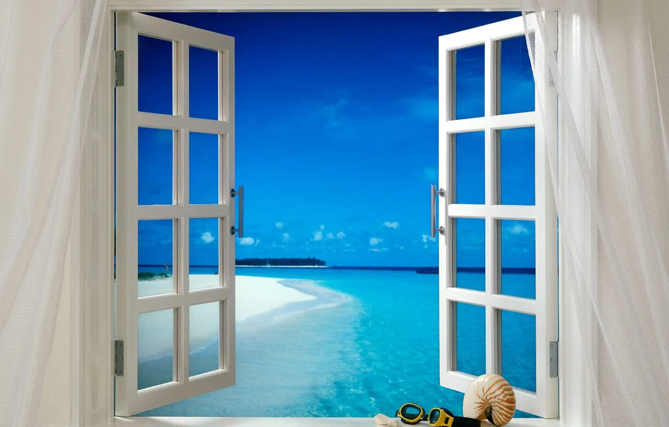 Photo wallpaper Tropics, Window, Breeze