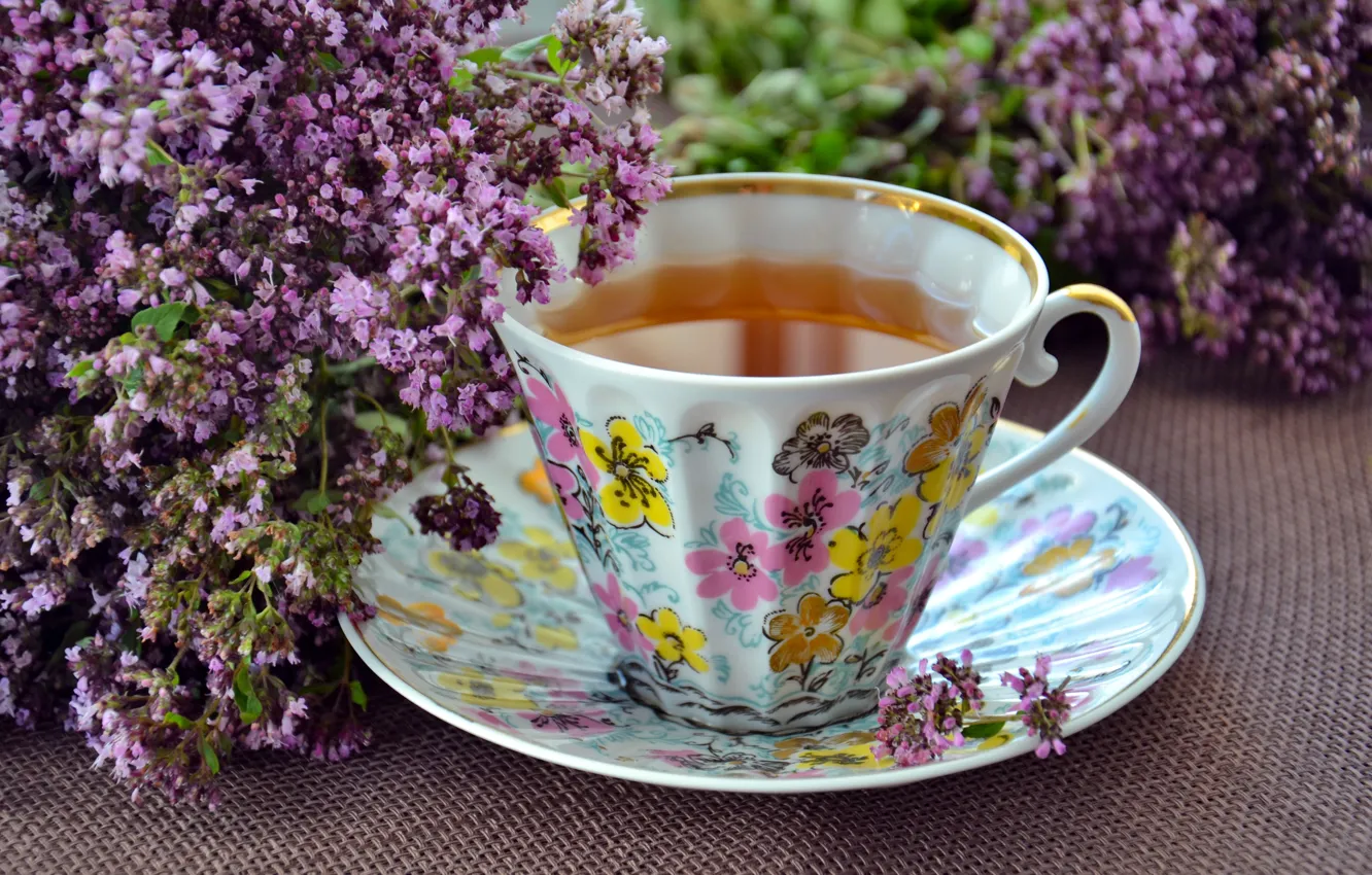 Photo wallpaper flowers, tea, lavender