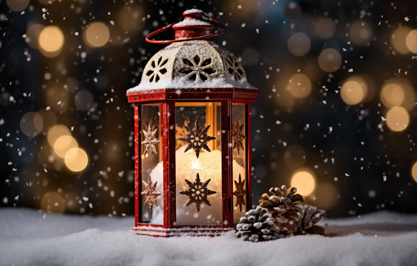 Photo wallpaper winter, snow, night, new year, Christmas, lights, Christmas, night