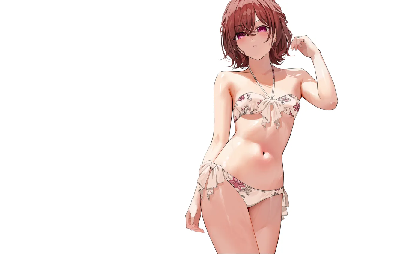 Photo wallpaper girl, hot, sexy, anime, flowers, short hair, pretty, babe