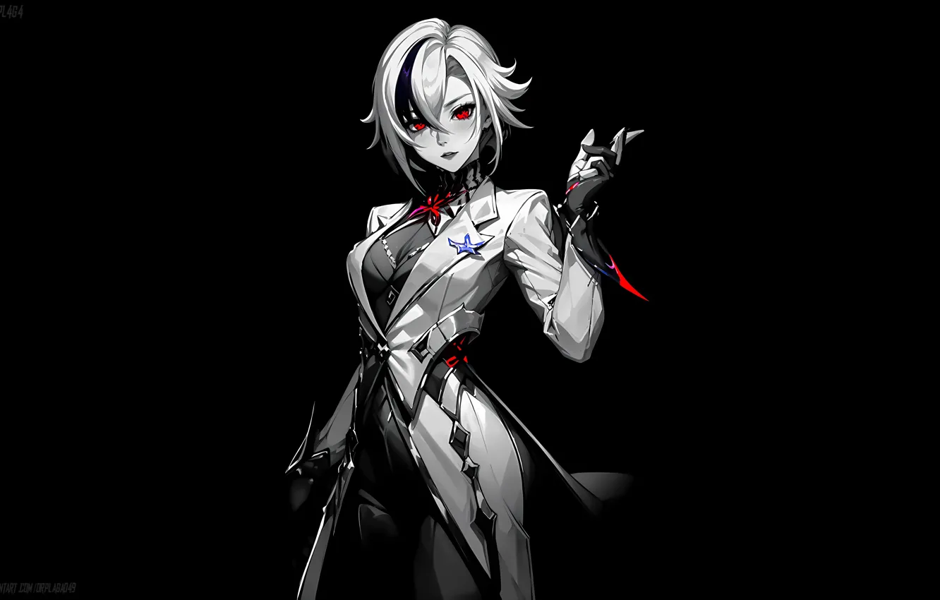 Photo wallpaper simple background, dark background, Genshin Impact, Harlequin