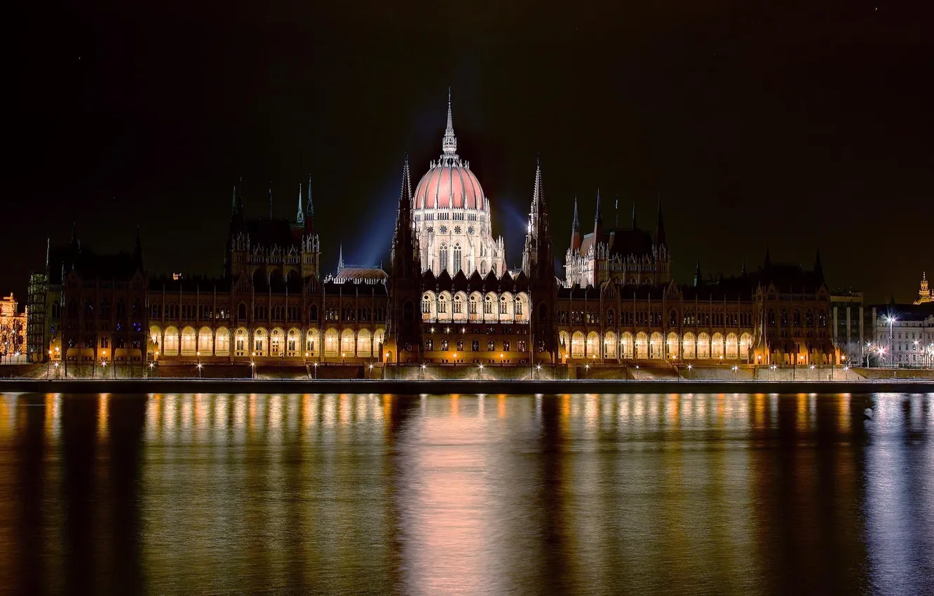 Photo wallpaper night, castle, Palace, Parliament, castle, Hungary, Budapest, Budapest