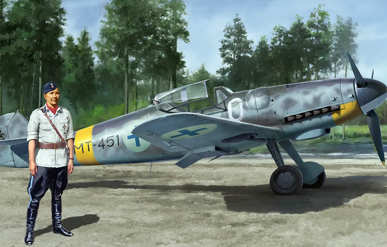 Photo wallpaper Messerschmitt, single-engine piston fighter-low, The Finnish air force, the most popular model BF-109, BF109 G-6, …