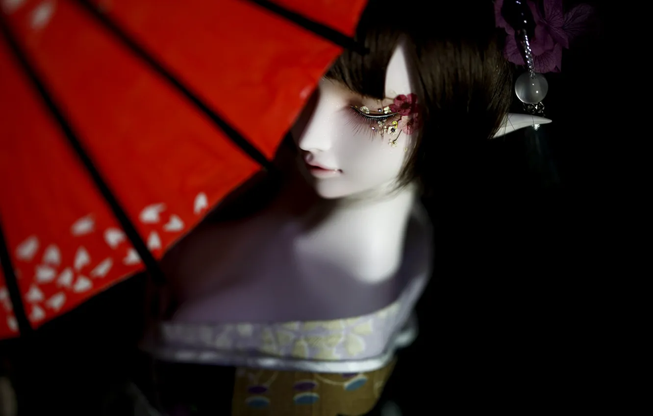 Photo wallpaper girl, elf, doll, umbrella, kimono, BJD