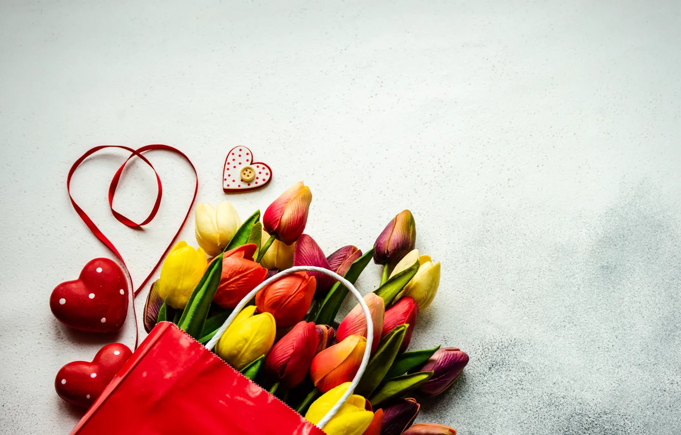 Photo wallpaper flowers, tape, tulips, Valentine's day, Anna Bogush