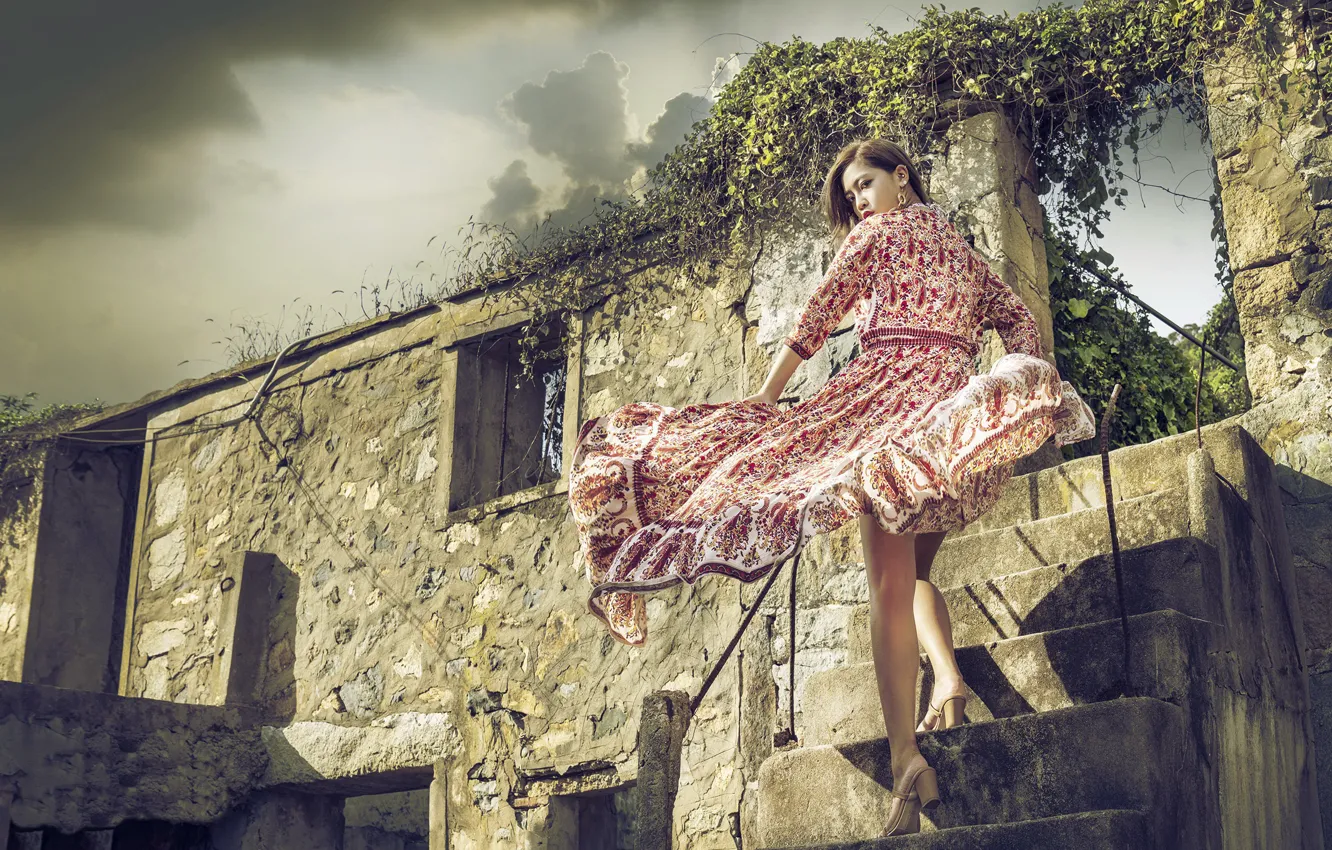 Photo wallpaper girl, background, Asian