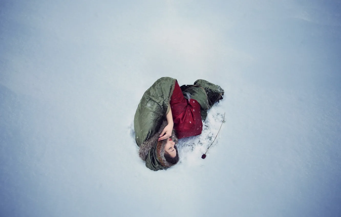 Photo wallpaper girl, snow, rose