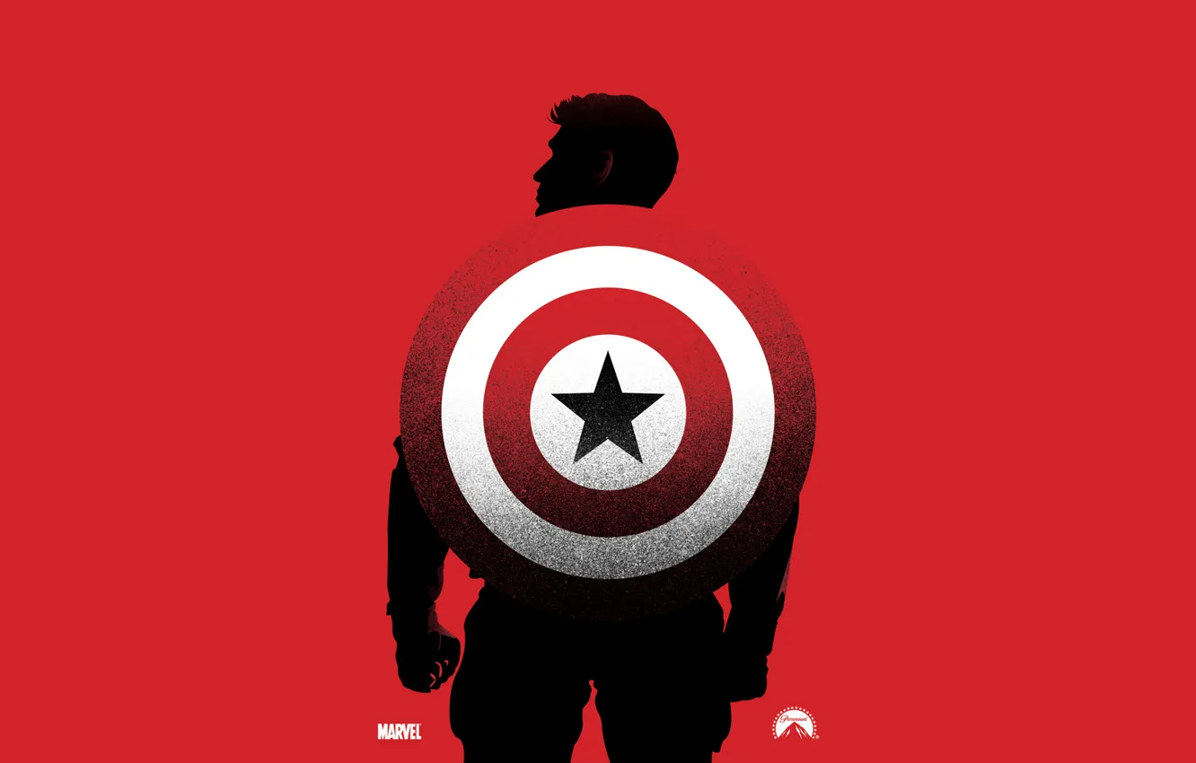 Photo wallpaper red, background, silhouette, shield, marvel, comic, Captain America, The first avenger