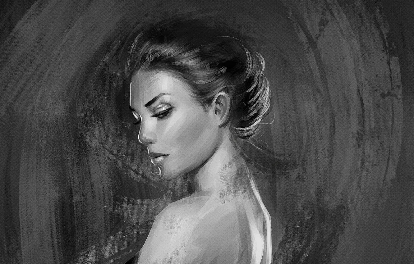 Photo wallpaper girl, face, hair, portrait, art