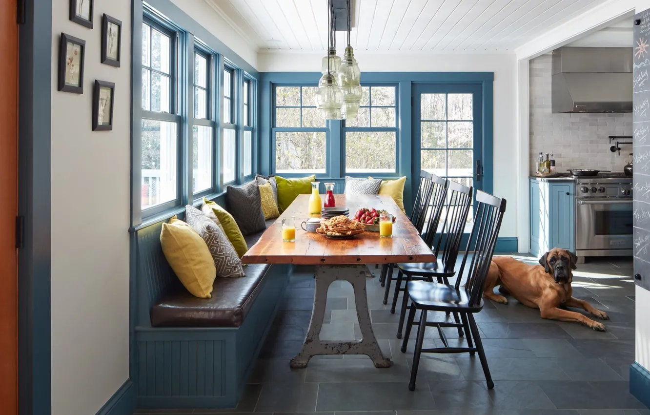 Photo wallpaper design, interior, kitchen, retro style, dining room, retro kitchen-dining