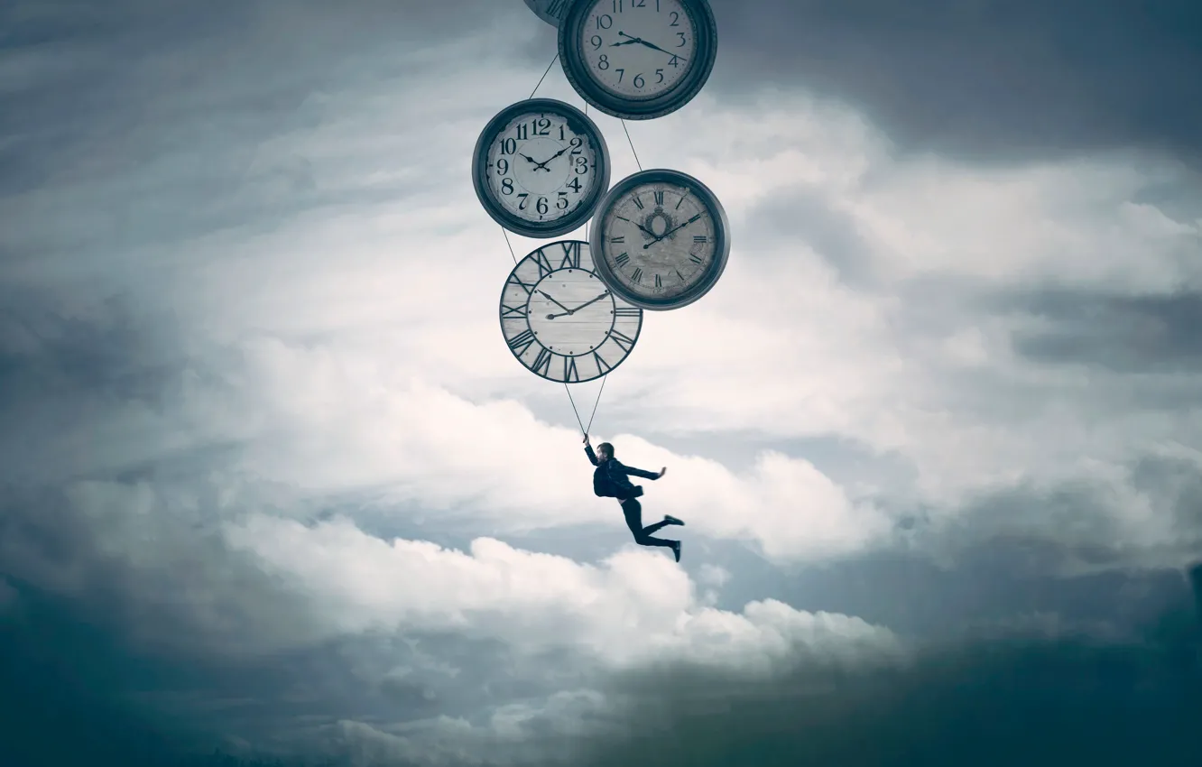 Photo wallpaper the sky, flight, watch, people, Time Machine, Vincent Bourilhon