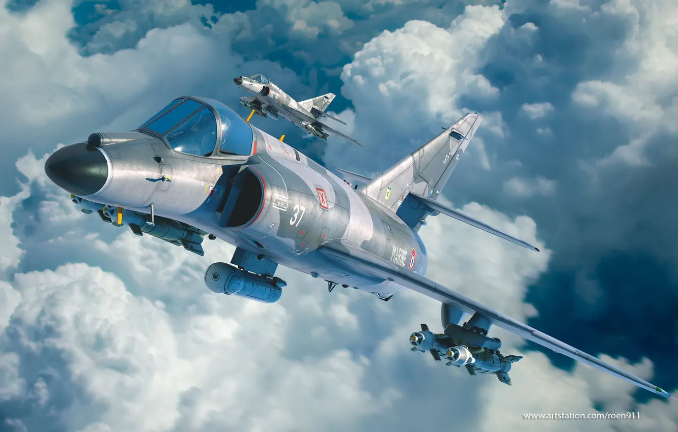 Photo wallpaper Antonis (rOEN911) Karidis, French supersonic carrier-based attack aircraft, French Navy Aviation, Dassault Super Etendard