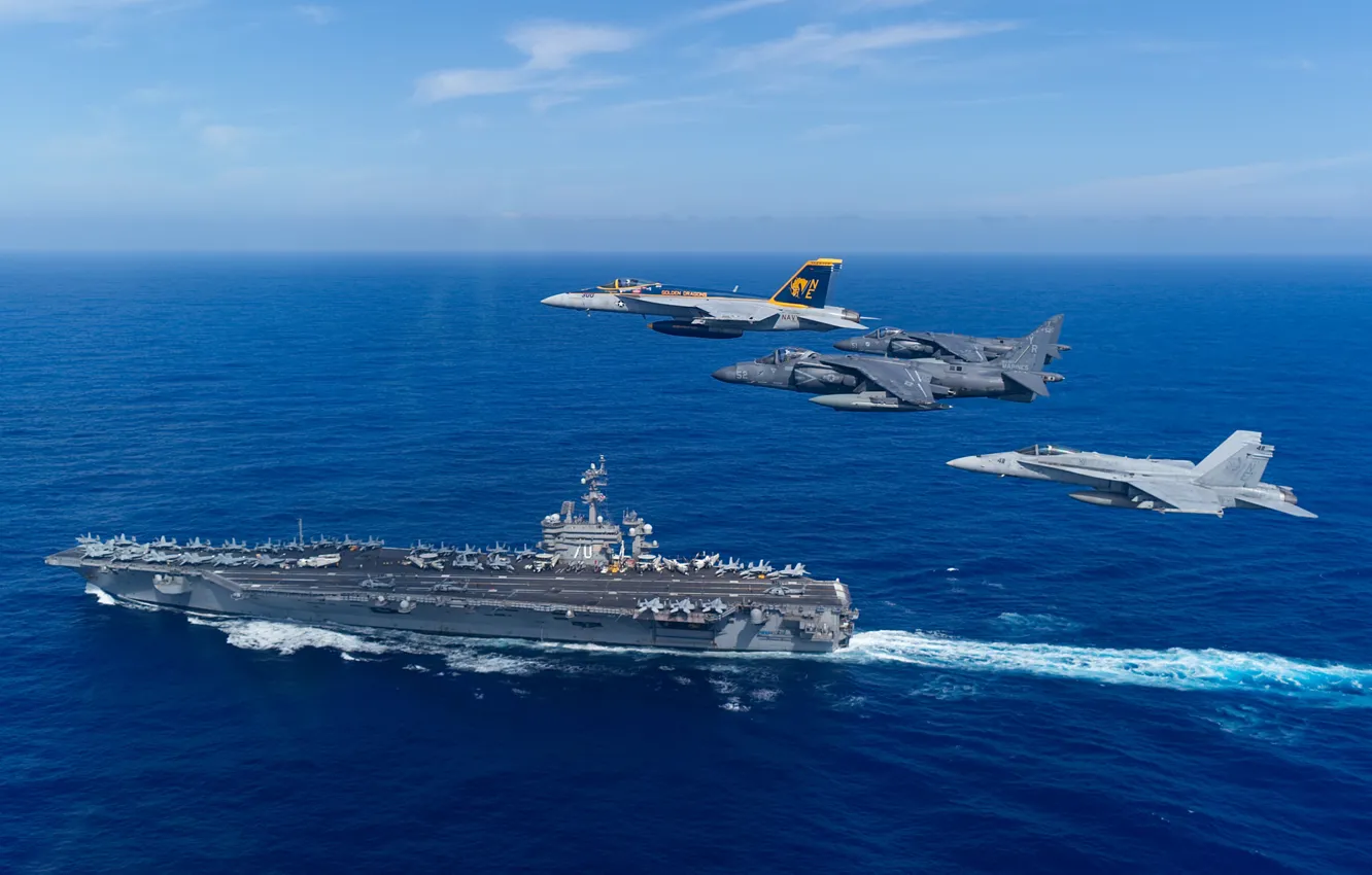 Photo wallpaper sea, the sky, fighters, the carrier