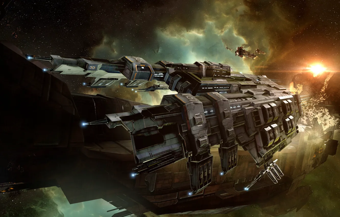 Photo wallpaper space, nebula, station, asteroids, space, ruins, battle, spaceship