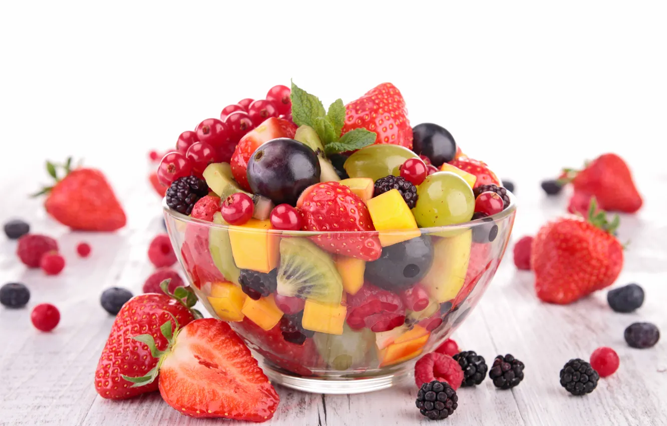 Photo wallpaper berries, fruit, fresh, dessert, fruits, berries, fruit salad, salad