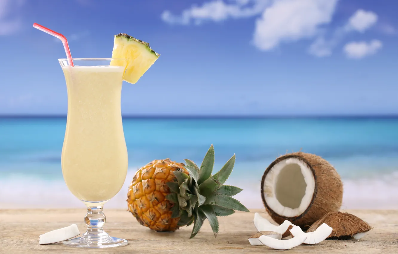 Photo wallpaper coconut, cocktail, pineapple, Pina colada