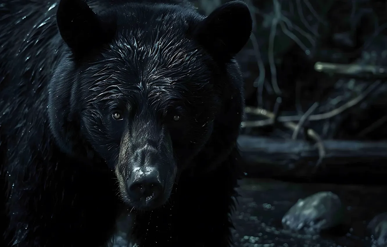 Photo wallpaper Look, Bear, Face, Predator, Digital art, Closeup, Black bear, AI art