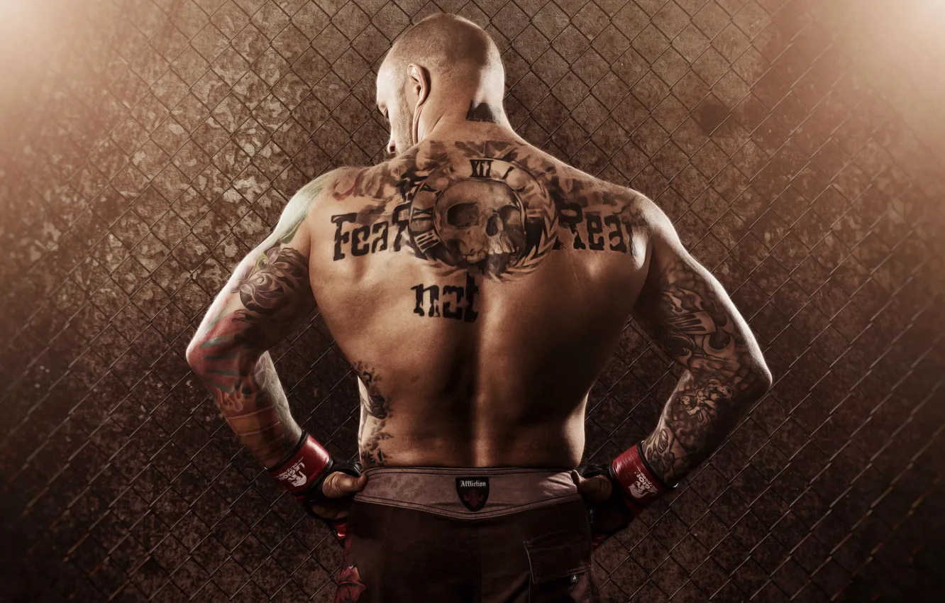 Photo wallpaper mesh, back, male, tattoo, MMA, fighter, Mixed Martial Arts, Mixed martial arts