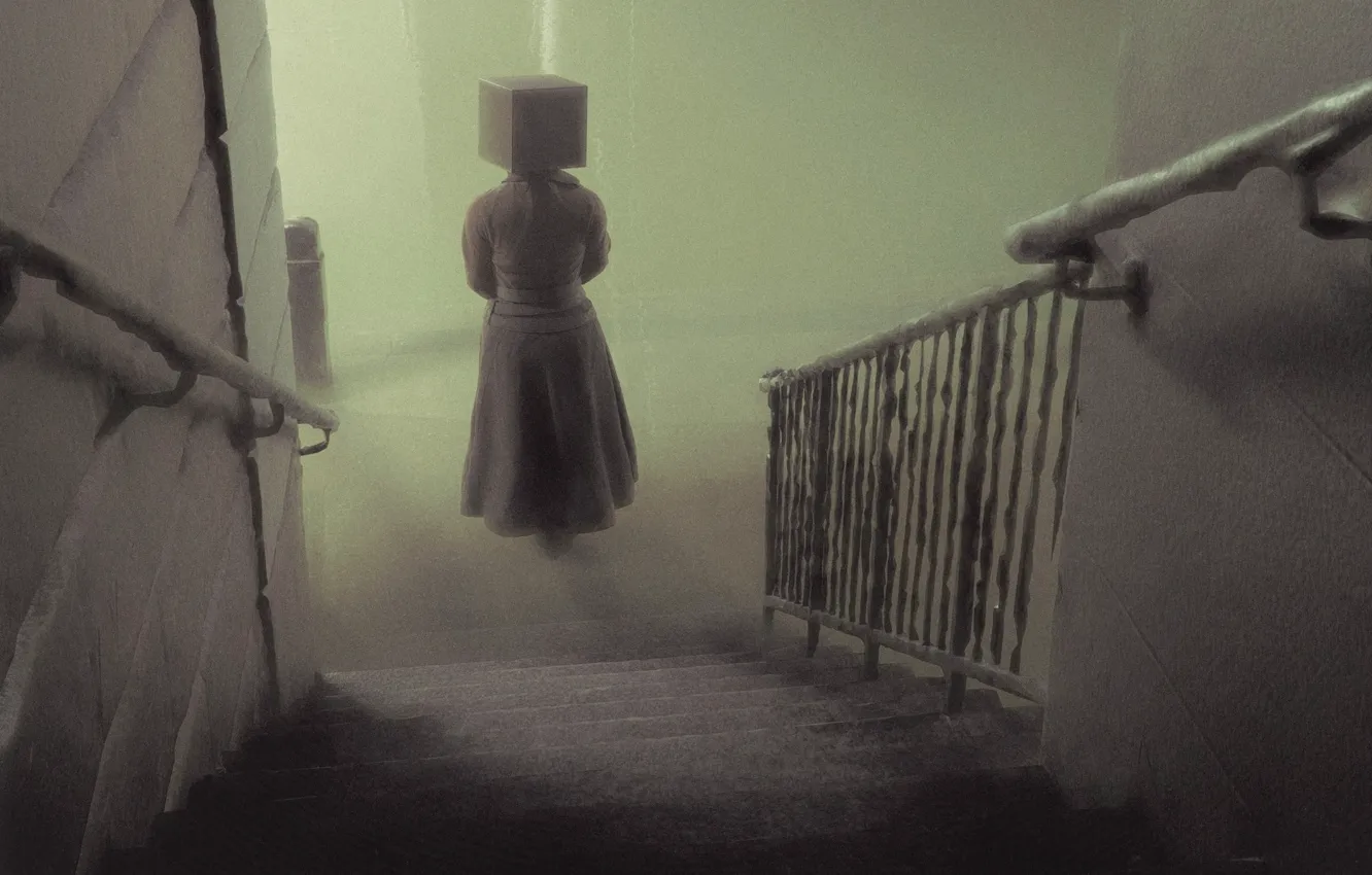 Photo wallpaper Ghost, the grey room, dark place, The box on the head