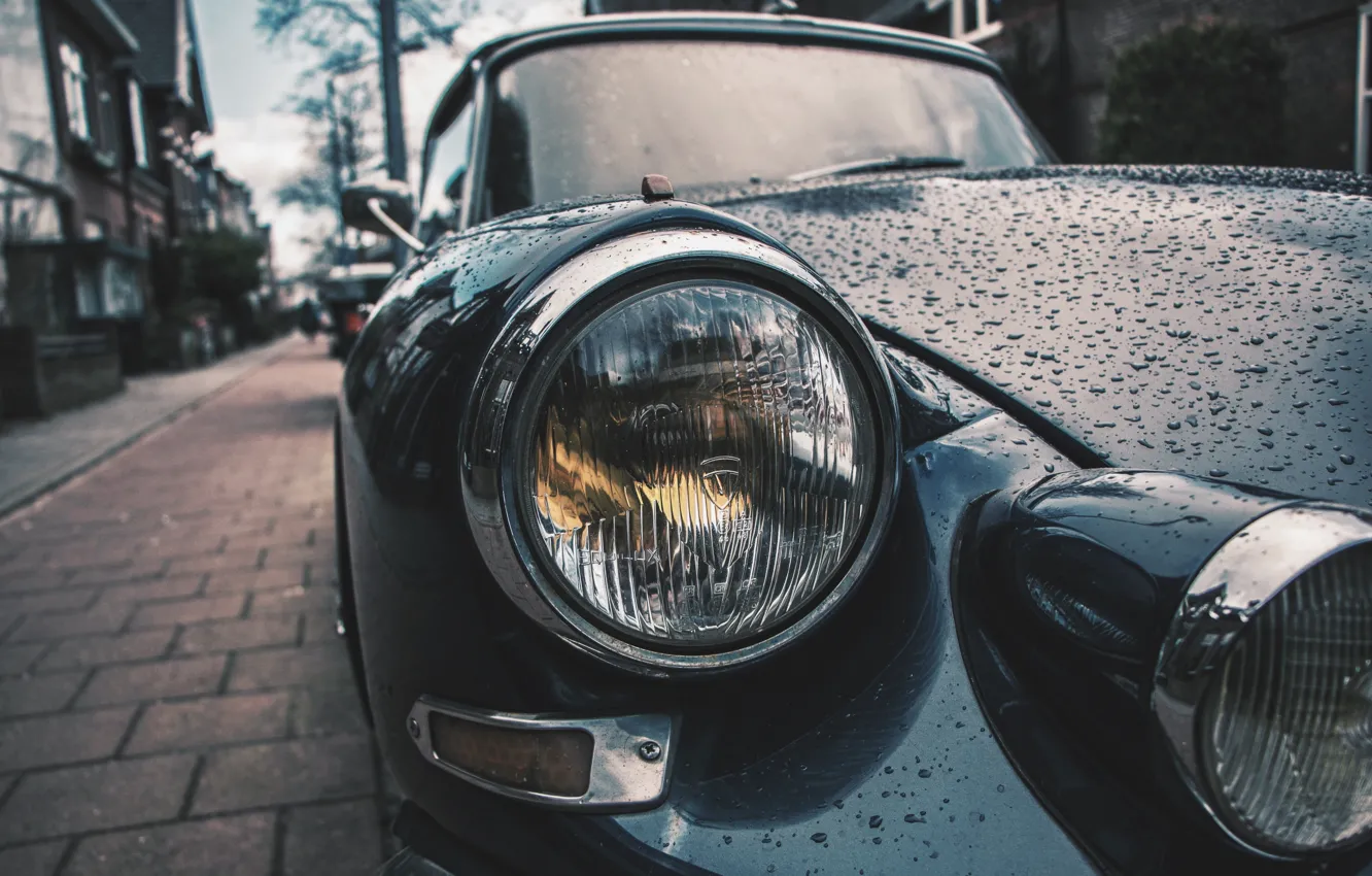 Photo wallpaper car, drops, retro, street, lights, the hood, wallpaper, vintage