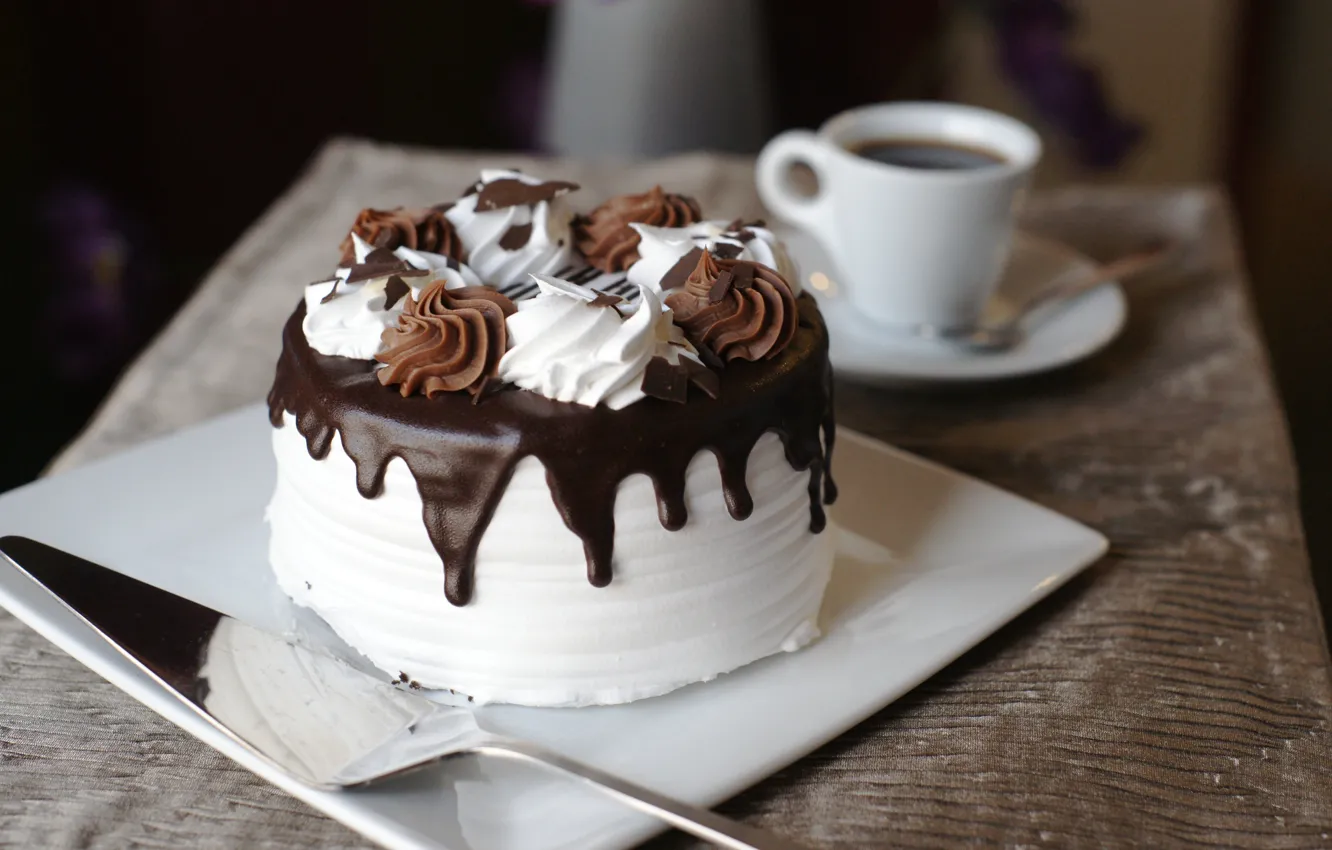 Photo wallpaper coffee, chocolate, cake, cream, sweet, meringue, a Cup of coffee