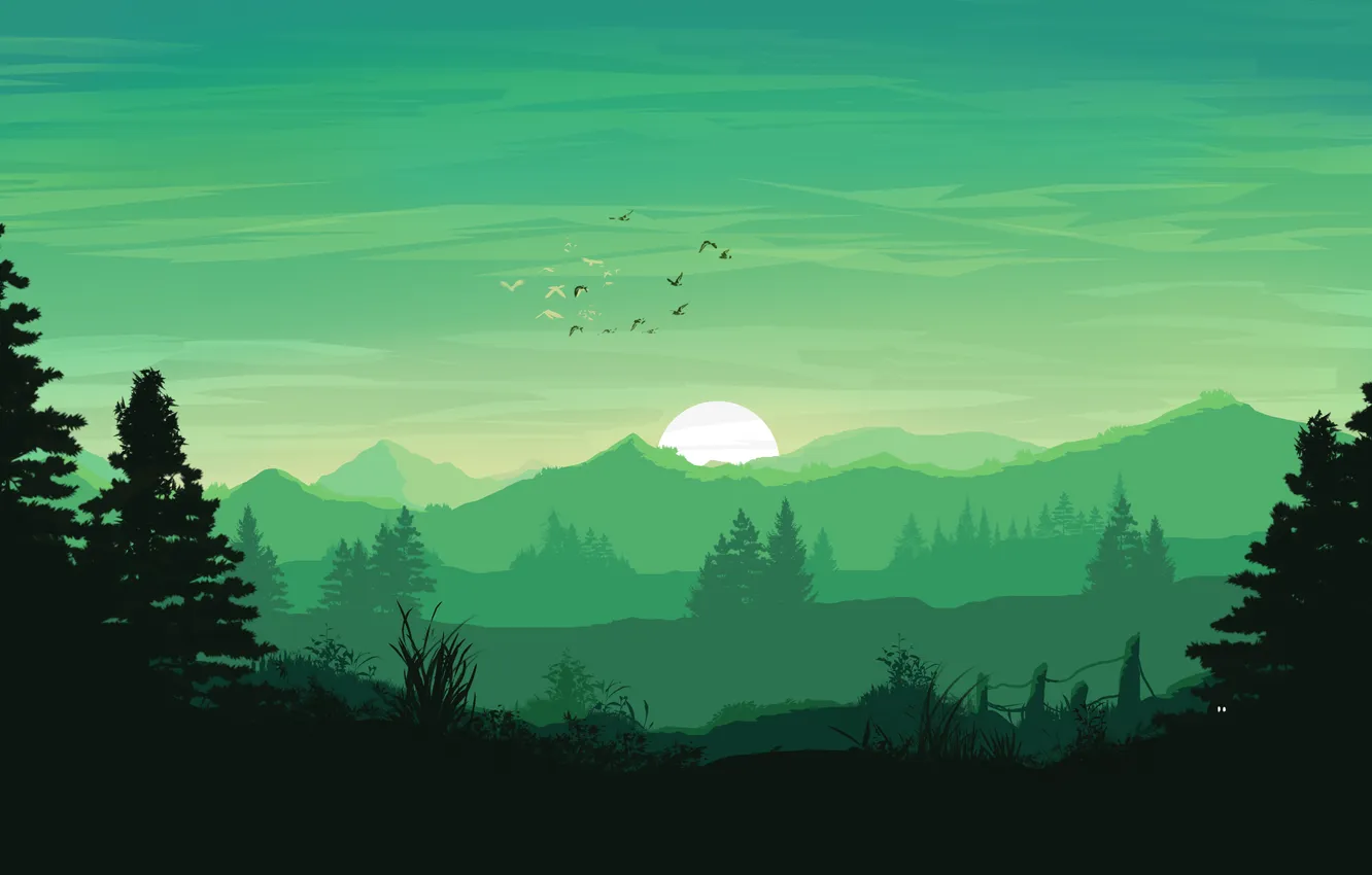Photo wallpaper forest, sunset, horizon, vector graphics