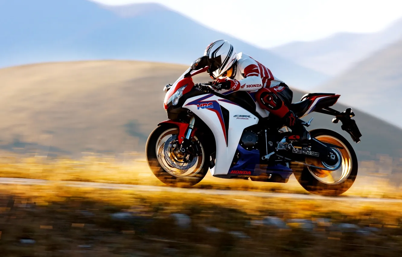 Photo wallpaper mountains, speed, motorcycle, Honda, racer, Honda, 1000, Superbike