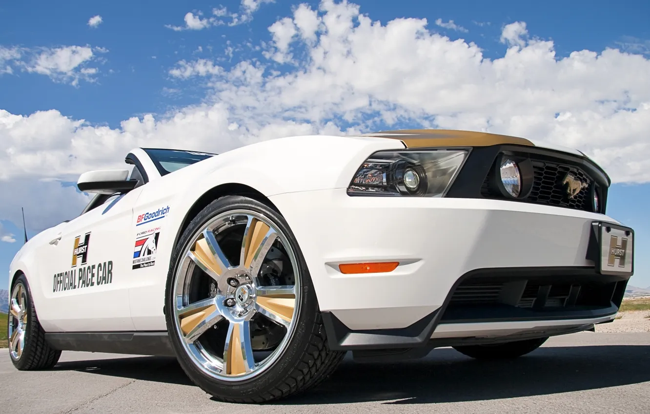 Photo wallpaper white, the sky, clouds, Mustang, Ford, Mustang, convertible, drives