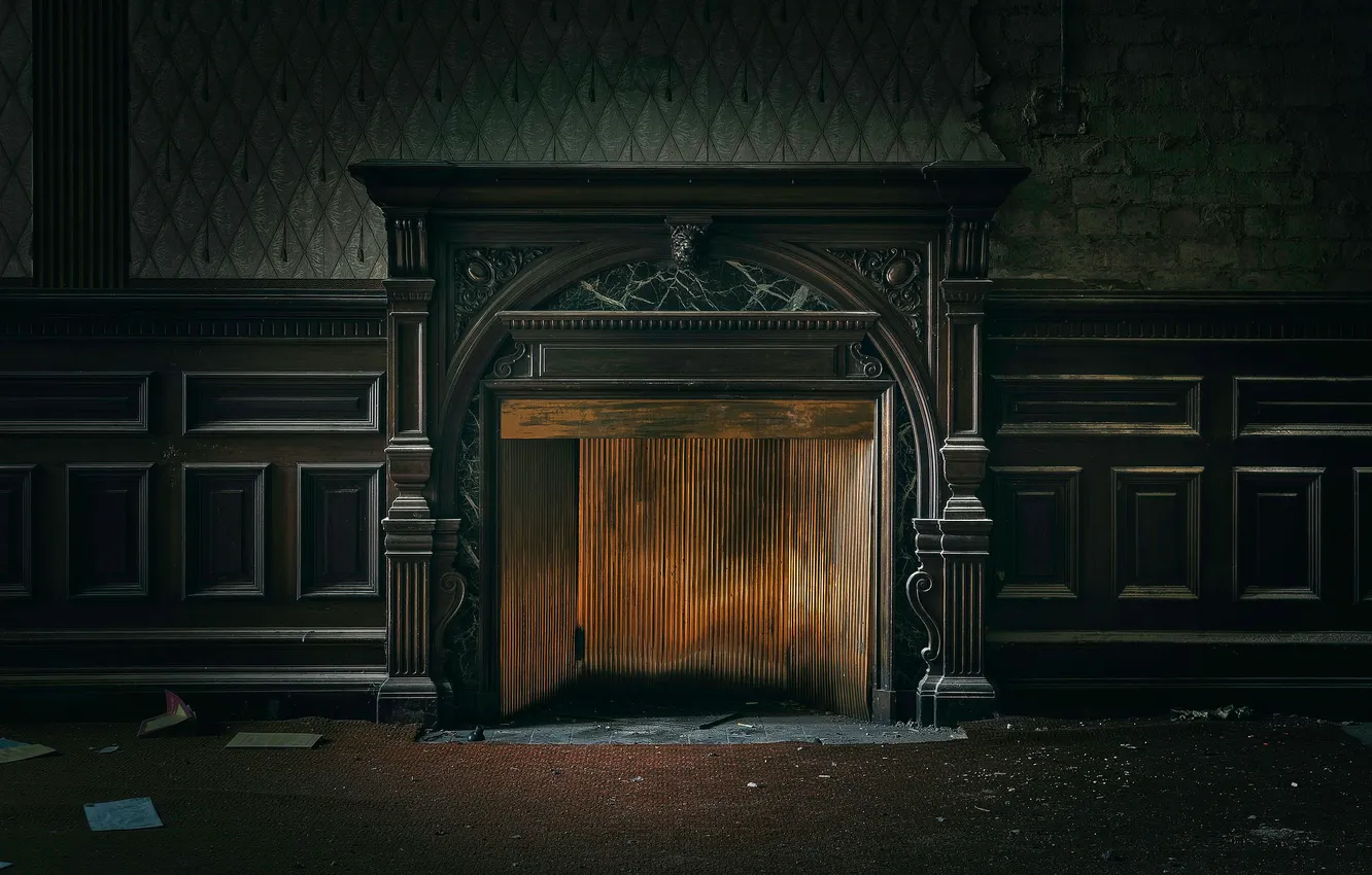 Photo wallpaper garbage, wall, fireplace